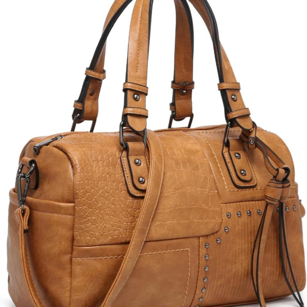 Women Soft Vegan Leather Barrel Bags Large Hobo Top Handle Work Totes Satchel Ha